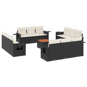 Conjunto de sofá de jardín de ratán blanco crema y negro con cojines, 6 plazas, muebles de exterior, diseño contemporáneo - Product Image 2