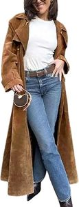 Abrigo Largo de Mujer en Gamuza Sintética Verde Oliva con Cuello Solapa y Epaulettes para Otoño - Product Image 3