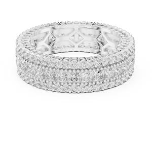 Bague de mariage en or blanc avec moissanite taille princesse, alliance éternité triple rangée, bijoux de mariée pour femme - Product Image 1