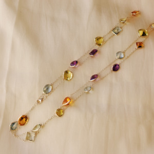 Collier en chaîne avec pierres semi-précieuses multiples serties, en argent sterling 925, style tendance, vente en gros - Product Image 5