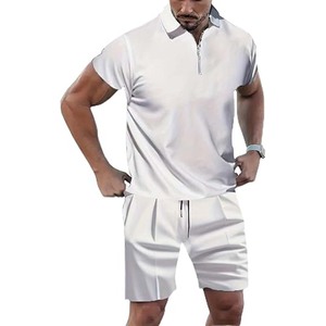 Men's <b>Polo</b> t shirts and shorts <b>zip</b> <b>up</b> style Summer Casual breathable golf wear set - Product Image 5