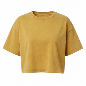 Camisetas Cortas Vintage con Lavado Ácido para Mujer, Novedad, a la Moda, para Deportes, Yoga, Entrenamiento, Camisetas Oversize con Diseño de Agujeros Bordados para Gimnasio - Product Image 1