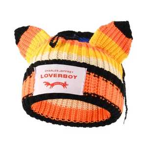 Knitted Beanie <b>Hat</b> <b>Cat</b> Ears Color Blocking Stripes Unisex Adult Winter Adjustable Breathable Waterproof Handmade Cute Street - Product Image 3