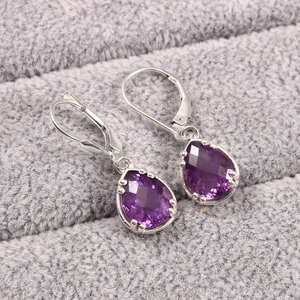Boucles d'oreilles pendantes en argent sterling faites à la main, améthyste goutte d'eau, pierre de naissance de février, pierre précieuse violette, bijoux élégants - Product Image 4