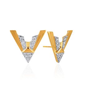 Boucles d'oreilles clous en diamant en forme de V, modernes, en or jaune, pour femme, bijoux minimalistes pour le quotidien - Product Image 2