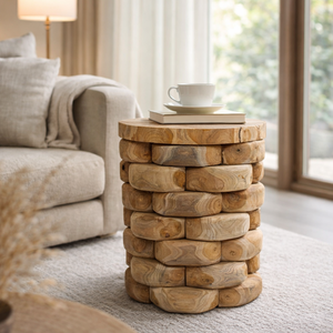 Tabouret empilable en teck de qualité supérieure, artisanat rustique en bois, texture naturelle, fabrication robuste, idéal pour appartement - Product Image 2