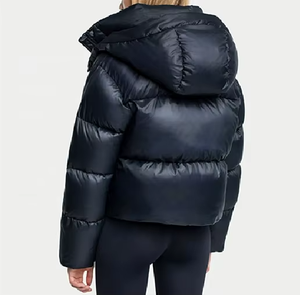 Women's Solid Color <b>Quilted</b> Puffer Jacket Hooded Zipper Closure <b>Winter</b> Warm Coat Full Sleeve Short Length - Product Image 2