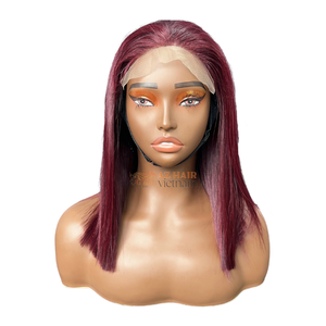Perruque Bob Lace Front Suisse 5x5 en Cheveux Humains Remy Couleur Bourgogne 12 Pouces Sans Colle Taille Moyenne Vente en Gros - Product Image 1