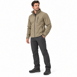 2026 Men's Softshell <b>With</b> Fleece Lining <b>Jacket</b> Stand Collar Full <b>Zipper</b> Closure Windproof Casual Outdoor Wear <b>With</b> Front <b>Pocket</b> - Product Image 3
