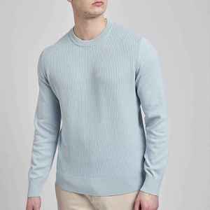 Suéter de Punto para Hombre, Cuello Redondo, Color Azul Claro, Corte Regular, Informal, para Otoño, Color Sólido, Manga Larga, OEM ODM Sialkot - Product Image 3