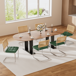 Set di 2 Sedie da Pranzo Moderne Stile Mid-Century Breu in Rattan Naturale con Schienale in Legno Massello per Cucina, Soggiorno e Sala da Pranzo - Product Image 3