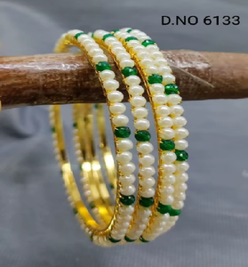 Bracelets en laiton plaqué or avec perles vertes dorées pour femmes, bijoux traditionnels indiens, tendance, pour les mariages, SKU 6133 - Product Image 1