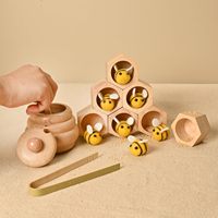 Pot à miel en bois naturel avec ensemble de cuillères, distributeur de miel en bois en forme de ruche pour la cuisine, vente en gros