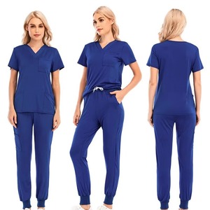 Unisex Gray Nurse <b>Scrub</b> Top Short Sleeve V-Neck Lace-Up Front Pockets Hospital Uniform Woven 94% Polyester 6% Spandex - Product Image 4