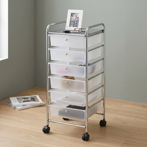 6 Drawer Storage Cart with Metal Frame and Wheels White <b>Plastic</b> Drawers for Office Organizing Minimalist Design - Product Image 2