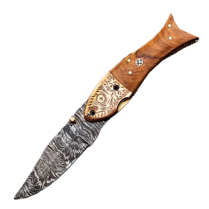 Couteau de poche pliant artisanal en acier Damas de qualité industrielle, lame tranchante en acier à haute teneur en carbone, manche en bois de rose, EDC, camping, chasse, OEM - Product Image 2