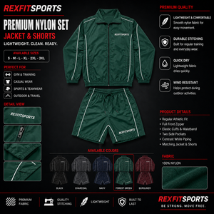REXFIT SPORTS 2026 Ensemble veste et short en nylon personnalisé pour homme, survêtement léger color block pour la gym, l'entraînement et le streetwear - Product Image 1