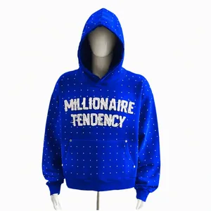 เสื้อฮู้ดดี้ซิปแบบหนา ผ้าฝ้ายฟลีซพรีเมียม 100% ทรงปกติ ดีไซน์ฮิปฮอป ตกแต่งด้วยคริสตัลสีดำ - Product Image 2