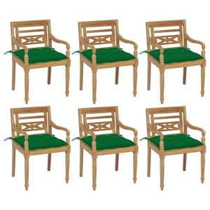 Chaises de jardin Batavia en teck massif avec coussins, lot de 6 - Product Image 1