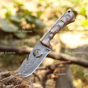 Couteau de chasse et de survie en acier Damas de haute qualité, lame fixe à pointe tombante, bord droit, pour activités de plein air, camping et bushcraft, manche en résine - Product Image 2