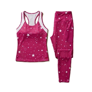 Ensemble de sport 2 pièces pour femme, taille oversize, débardeur imprimé et leggings longs avec poches, respirant, en spandex et polyester - Product Image 6