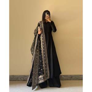 Vestido Tradicional Musulmán de Fiesta KB Designer con Pantalón y Elegante Dupatta en Negro, Talla S, para Ocasiones Especiales - Product Image 6