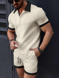 Antique 2025 été hommes chemise décontracté couleur bloqué à manches courtes Shorts ensemble de plage de haute qualité personnalisé votre logo et couleur - Product Image 2