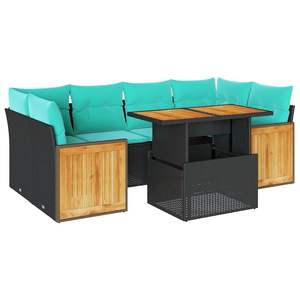 Juego de sofás de patio de 7 piezas de ratán sintético negro con cojines, conjuntos de jardín - Product Image 2