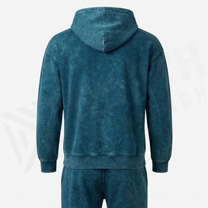 Custom <b>Distressed</b> Embroidery Mens Acid Wash Oversized Stacked Pants Sun Faded Pullover Hoodies Breathable Tracksuits - Product Image 2