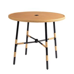 Tavolo da pranzo rotondo in rattan per esterni con foro per ombrellone, ideale per patio, giardino, balcone, parco o centro commerciale - Tavolo da picnic in PP - Product Image 1