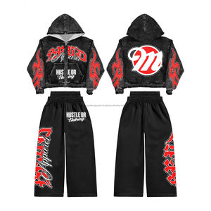 ชุดวอร์มผู้ชายแบบสั่งทำพิเศษ เสื้อฮู้ดประดับเพชรเทียม กางเกงวอร์มขาบานทรงหลวม ไซส์ใหญ่พิเศษ - Product Image 1