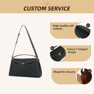 Bolso de Mano de Cuero Genuino Negro con Logotipo Personalizado, Estilo Vintage, Bolso de Hombro para Dama con Forro de Cuero - Product Image 4