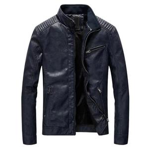 Men's Western Cowhide Leather Jacket Canvas Stand Collar Front Logo Windproof OEM Service Finished Winter Outerwear Coats Male - Product Image 3