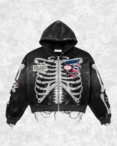 Studios Women's <b>Skeleton</b> Print Hoodie & Pants Set Streetwear Outfit Black <b>Full</b> Sleeve Zipper Knitted Breathable Autumn Wear - Product Image 3