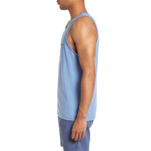 PITCHER INTERNATIONAL Débardeur sans manches bleu clair pour homme, avec poche poitrine, col rond, tricoté, couleur unie, 100% coton respirant - Product Image 6