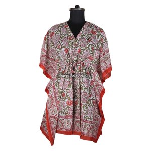 Women's Best Hand Block Print Evening Dress African Ethnic Short Kaftan KFCS146 ODM Supply Natural Waistline - Product Image 4