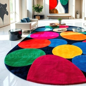 Hand <b>Tufted</b> Multicolor Circle Pattern Wool <b>Rug</b>, Modern Round Geometric Area Carpet for Living Room Bedroom Home Decor Supplier - Product Image 2