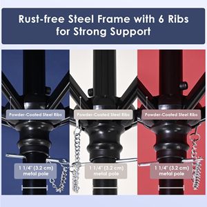 Ombrellone da Esterno 7.5FT a 6 Stecche Rosso/Avorio/Blu Navy, Set da 3 Pezzi con Base per Giardino - Product Image 4