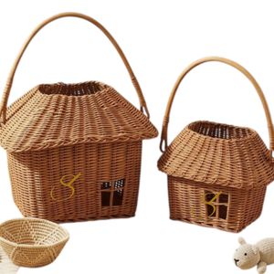 Cesta de Mimbre Tejida para Niños, Almacenamiento de Juguetes en Forma de Casa de Hongos, Decoración de Cuarto Infantil Hecha a Mano, Bolso de Mano para Niños - Product Image 2