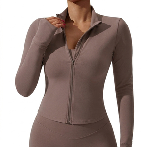 Spandex/Nylon Plus Size Skinny Yoga <b>Jacket</b> <b>Women</b> Slim Fit Zipper Front Sports Top Breathable Quick Dry Gym Fitness Activewear - Product Image 1