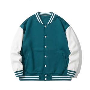 <b>Men's</b> Custom Casual Varsity Bomber <b>Jacket</b> Contrast Sleeve Baseball Style Outerwear Ribbed Trim Snap Button Front Waterproof - Product Image 1