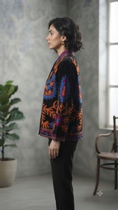 <b>Black</b> Suzani <b>Velvet</b> Embroidered <b>Jacket</b> for <b>Women</b> Handmade Floral Boho Ethnic Boutique Wholesale Fashion Outerwear Supplier B2B - Product Image 3