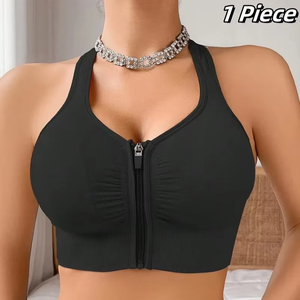 CZGUKE เสื้อกีฬาสตรีแบบมีซิป บราออกกำลังกายแบบมีซิป บราสำหรับผู้หญิงที่ทนต่อแรงกระแทก บราโยคะ วิ่ง ฟิตเนส ชุดชั้นในสตรี - Product Image 1