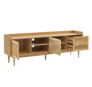 Elegant Japandi Solid Teak Wood Rattan Door <b>TV</b> <b>Stand</b> Media Console Cabinet with Storage Drawers and Durable Furniture - Product Image 4