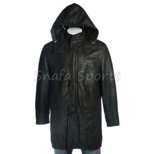 Luxury Design Men's Hooded <b>Leather</b> <b>Jacket</b> Heavyweight Waterproof High Fabric <b>Leather</b> <b>Long</b> <b>Jacket</b> Coat For Sale - Product Image 2