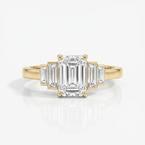 2.50 CT <b>Emerald</b> Cut Moissanite Engagement <b>Ring</b> With Baguette Cut Side Stone, 14K Gold Three Stone Anniversary <b>Ring</b> For Her - Product Image 1