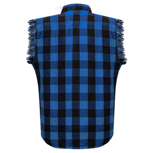 Camisa de Franela Premium Negra y Azul sin Mangas para Hombre, Estilo Biker Urbano de Verano, Algodón a Cuadros, Tallas Grandes - Product Image 3