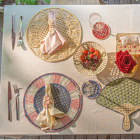 Set de table rond en fil de papier Paisley JNC - Sets de table tissés Perla Vintage et sous-verres, décoration de table bohème