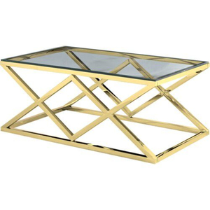 Mesa de Centro de Acero Inoxidable Dorado al por Mayor, Diseño Geométrico, Tapa de Vidrio Templado, Mesa de Centro para Sala de Estar, Muebles para el Hogar - Product Image 1
