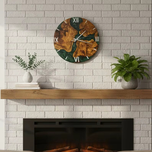 Handcrafted Olive Wood Wall <b>Clock</b> with Green Epoxy Resin Rustic Modern Decor Wall <b>Clock</b> - Product Image 1